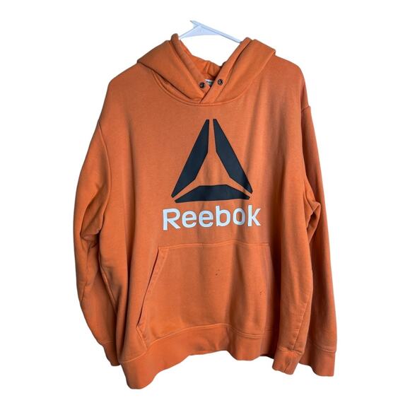 Reebok Mens Hoodie Sweatshirt Pullover Casual Grunge Orange Thrashed Grunge 2XL - Picture 1 of 8